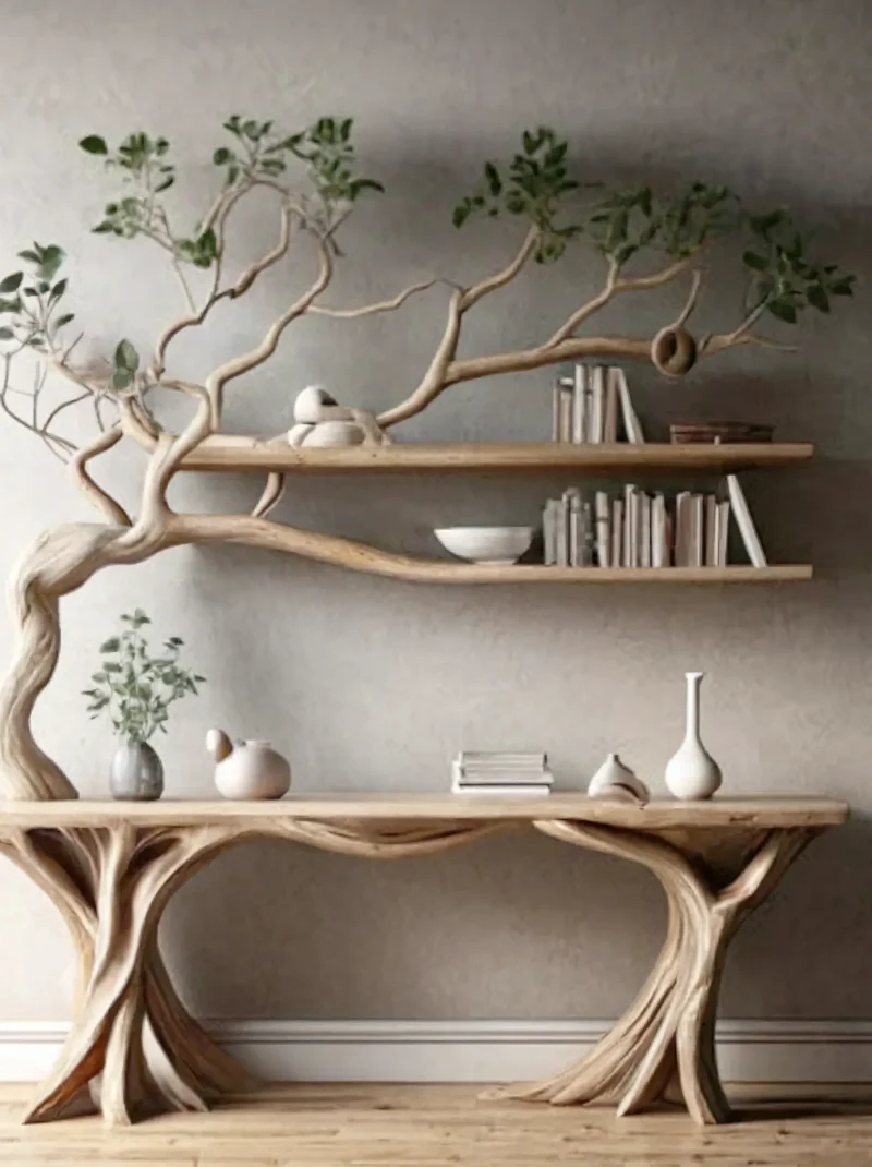 Hall Counter with Arbor Reading Tower Weathered Timber Slab Organic Finish