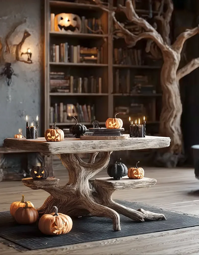 Rustic Driftwood Coffee Table Branch Base Multi Level Shelves